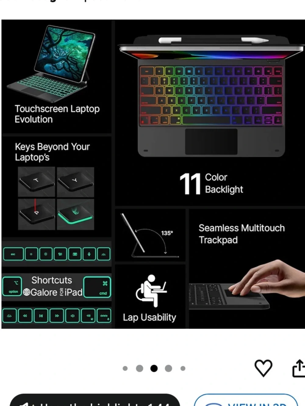 Universal Black Tablet Keyboard Case with RGB Backlight